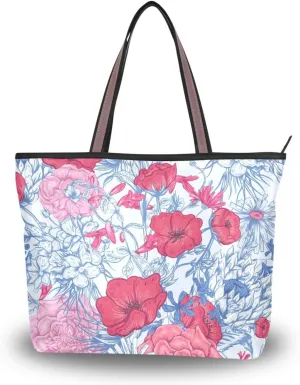 Fashion Tote Bag for Women Shoulder Handbags Top Handle Satchel Bags with Zipper Flower Print Pattern 1(L)