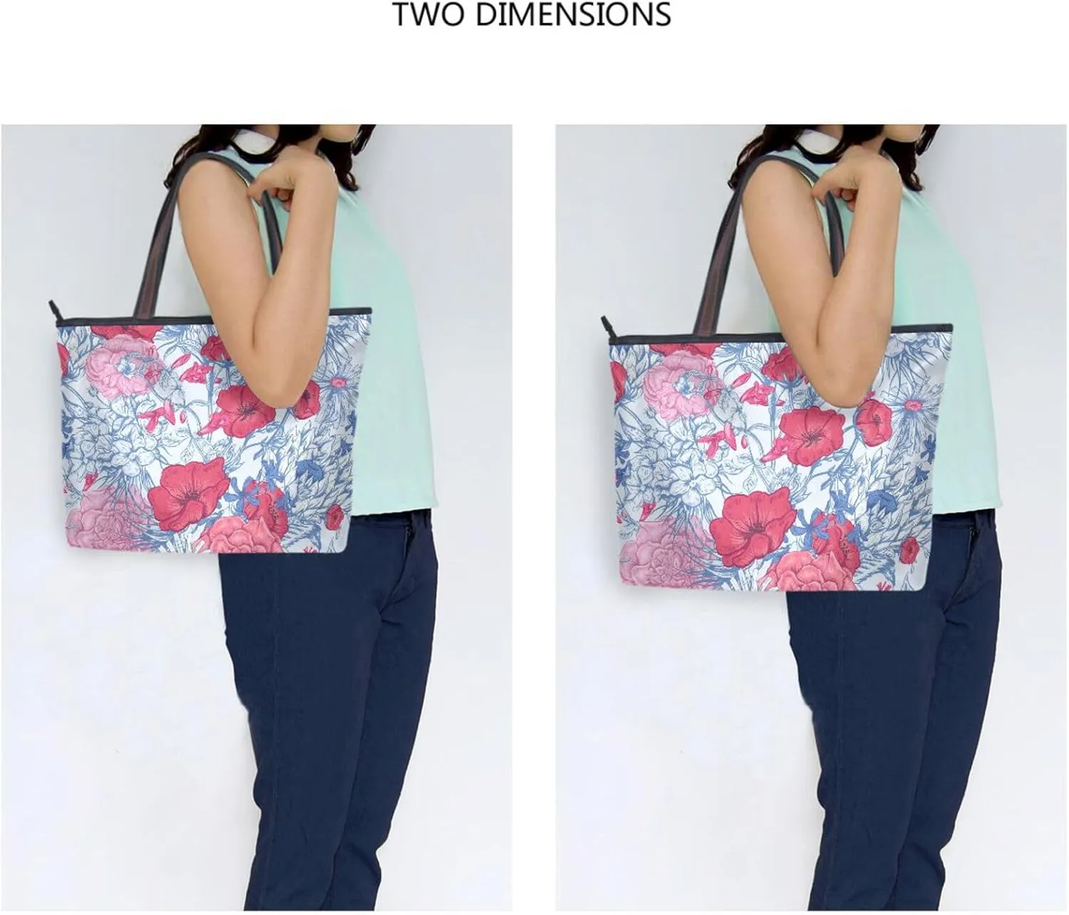 Fashion Tote Bag for Women Shoulder Handbags Top Handle Satchel Bags with Zipper Flower Print Pattern 1(L)