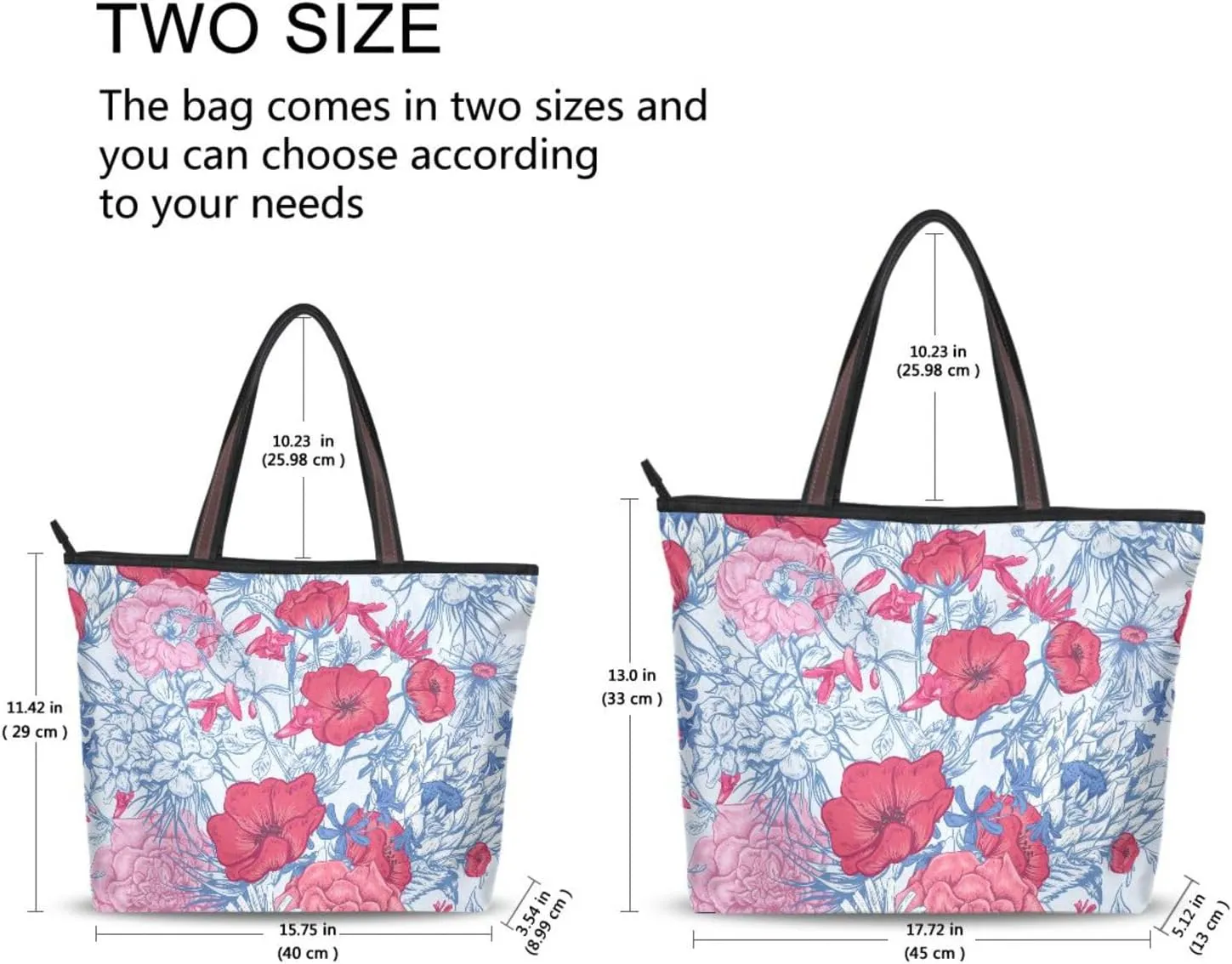 Fashion Tote Bag for Women Shoulder Handbags Top Handle Satchel Bags with Zipper Flower Print Pattern 1(L)