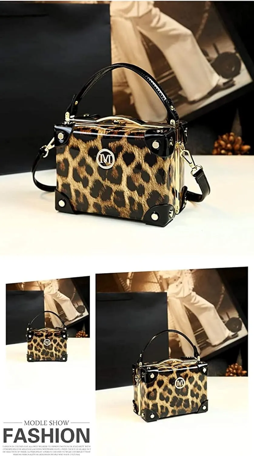 Fashion Women's Top Handle Satchel Handbags Leather Evening Bag Purses Small Hard Square Box Shoulder Bags