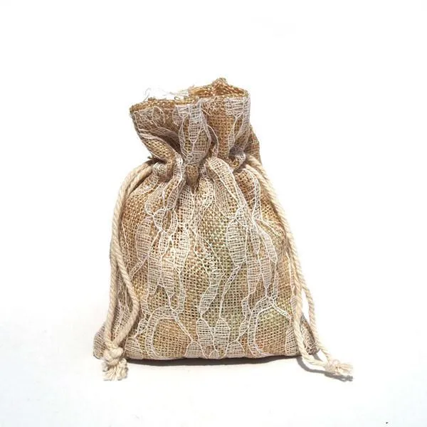 Faux Burlap Bags Lace Overlay, 4-Inch x 5-Inch, 6-Piece, Ivory
