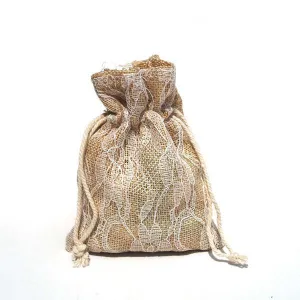 Faux Burlap Bags Lace Overlay, 4-Inch x 5-Inch, 6-Piece, Ivory