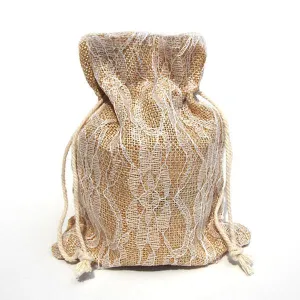 Faux Burlap Bags Lace Overlay, 5-Inch x 6-1/2-Inch, 6-Piece, Ivory