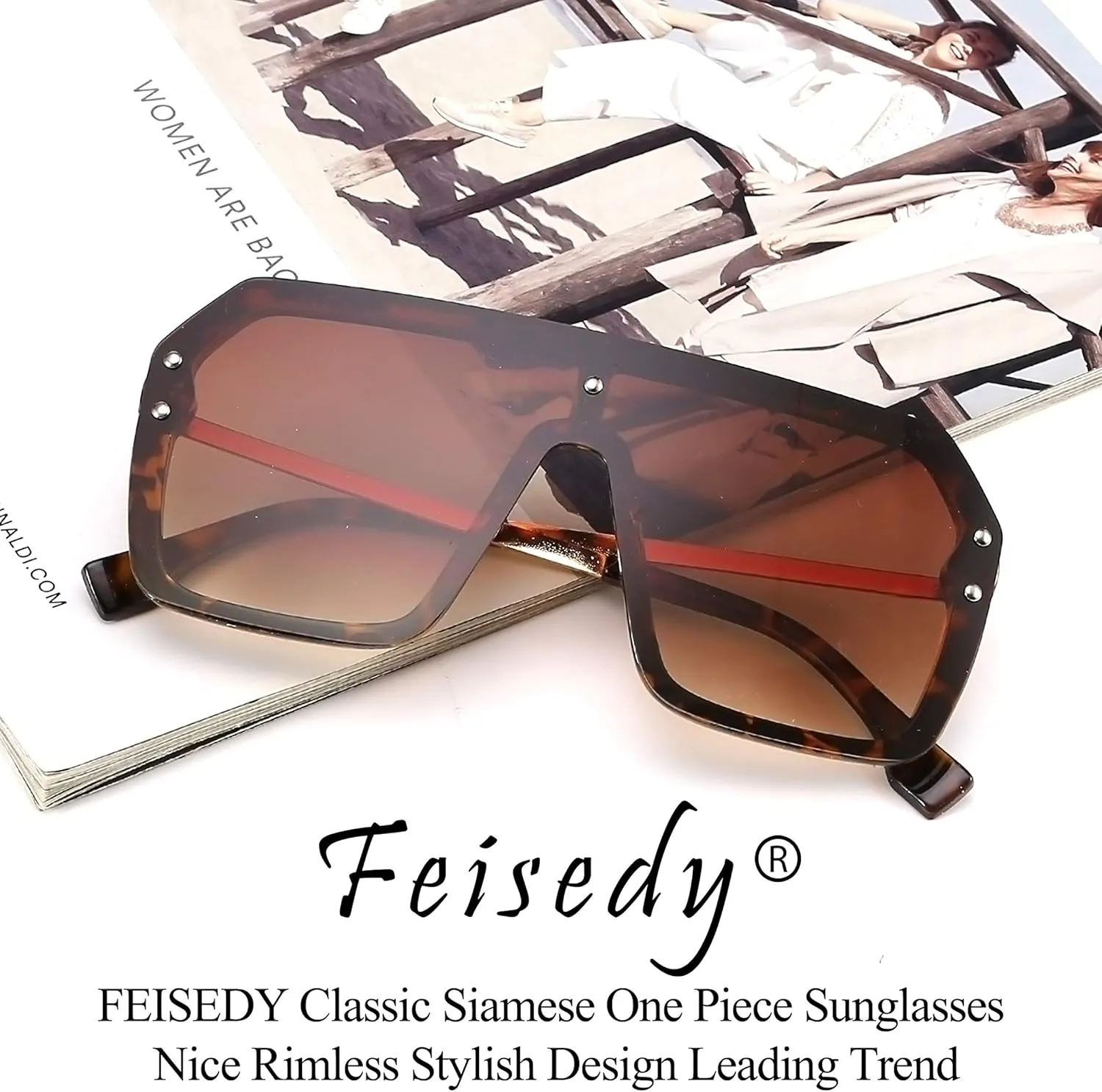 FEISEDY Classic Siamese One Piece Sunglasses Nice Rimless Stylish Retro Design for Women Men B2574