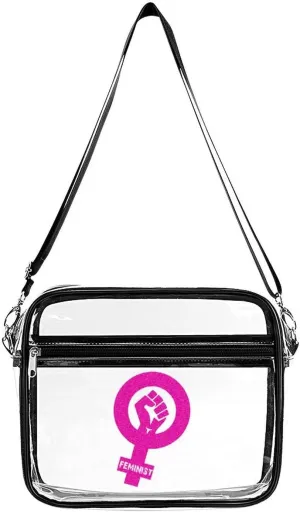 Feminist Female Power Large Clear Stadium Bag Clear Mini Messenger Bags with 2 Compartments Crossbody Bag