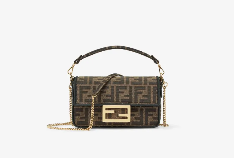 Fendi Baguette Mini Brown FF jacquard fabric bag