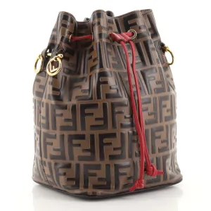 FENDI Mon Tresor Bucket Bag Zucca Embossed Leather Small