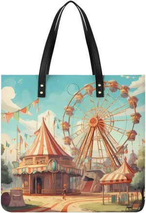 Ferris Wheel Entertainment Tote Bags PU Leather Top Handle Satchel Handbags Shoulder Bags Travel Purse for Women Men