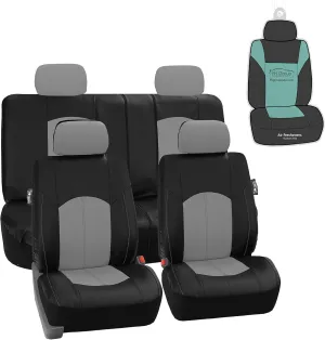 FH Group Automotive Seat Cover Highest Grade Faux Leather Gray Full Set, Combo Car Seat Cover Design Airbag Compatible Split Bench Tan Car Seat Covers Interior Accessories Universal Fit Cars Truck SUV