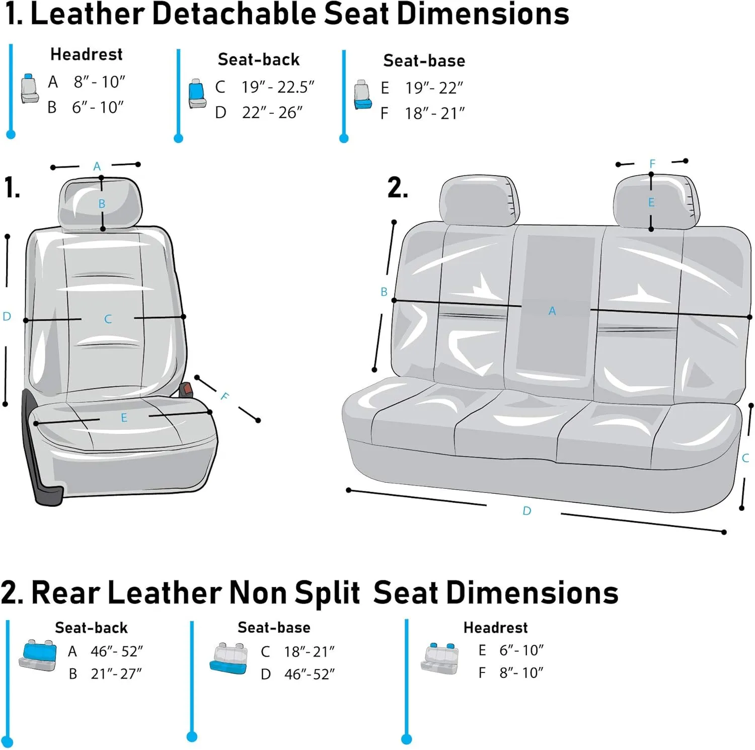 FH Group Automotive Seat Cover Highest Grade Faux Leather Gray Full Set, Combo Car Seat Cover Design Airbag Compatible Split Bench Tan Car Seat Covers Interior Accessories Universal Fit Cars Truck SUV
