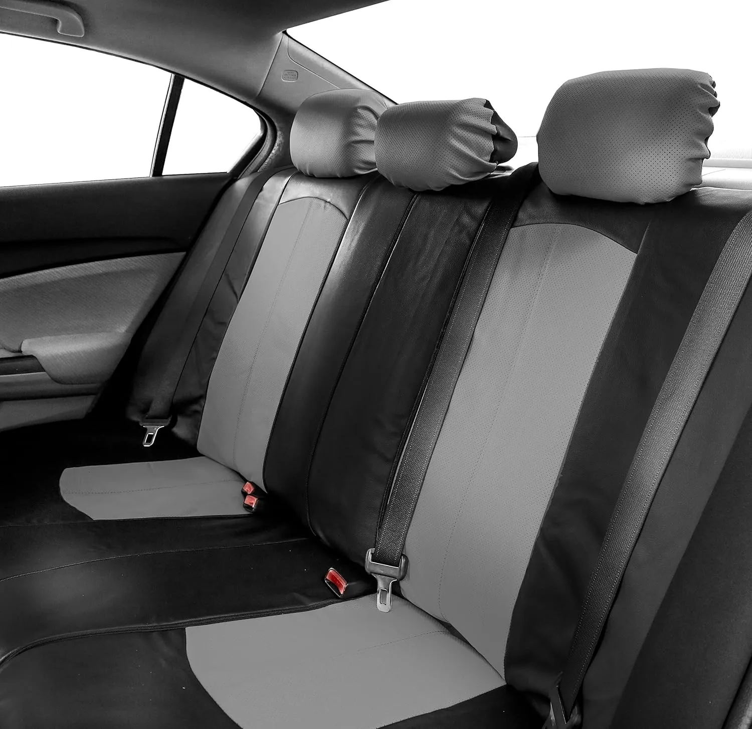 FH Group Automotive Seat Cover Highest Grade Faux Leather Gray Full Set, Combo Car Seat Cover Design Airbag Compatible Split Bench Tan Car Seat Covers Interior Accessories Universal Fit Cars Truck SUV