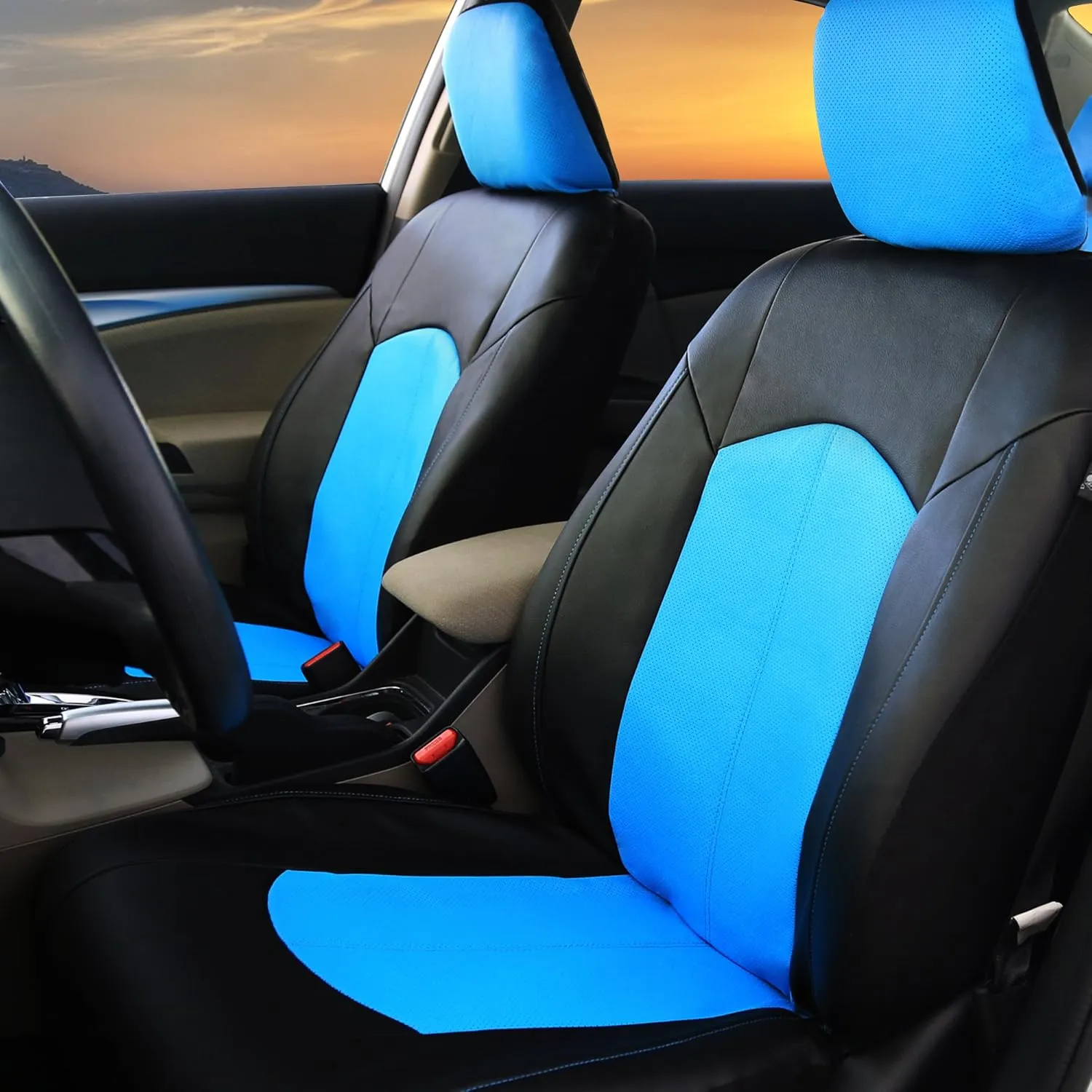FH Group Car Seat Covers Excellent Grade Faux Leather Seat Covers Airbag Compatible Blue Automotive Seat Cover Front Seats Only with Gift Universal Fit Interior Accessories for Cars Trucks and SUVs
