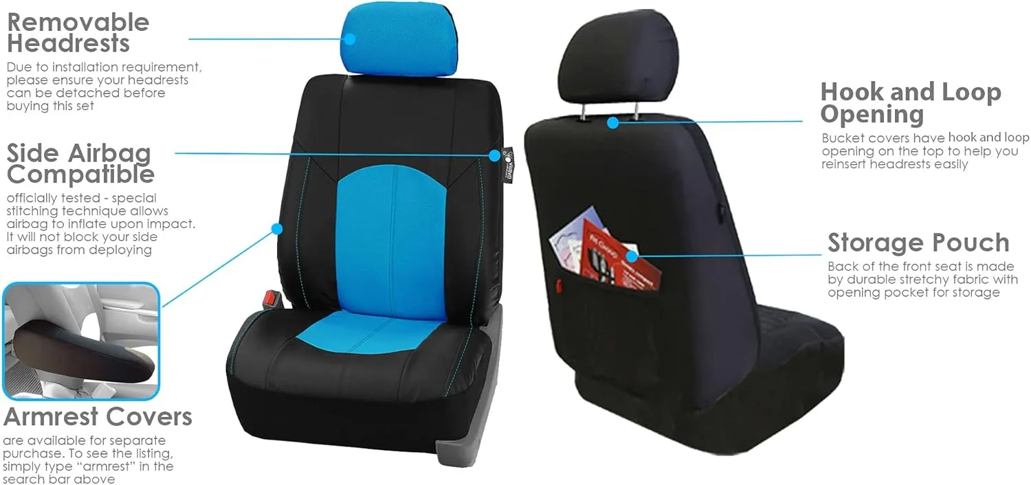 FH Group Car Seat Covers Excellent Grade Faux Leather Seat Covers Airbag Compatible Blue Automotive Seat Cover Front Seats Only with Gift Universal Fit Interior Accessories for Cars Trucks and SUVs