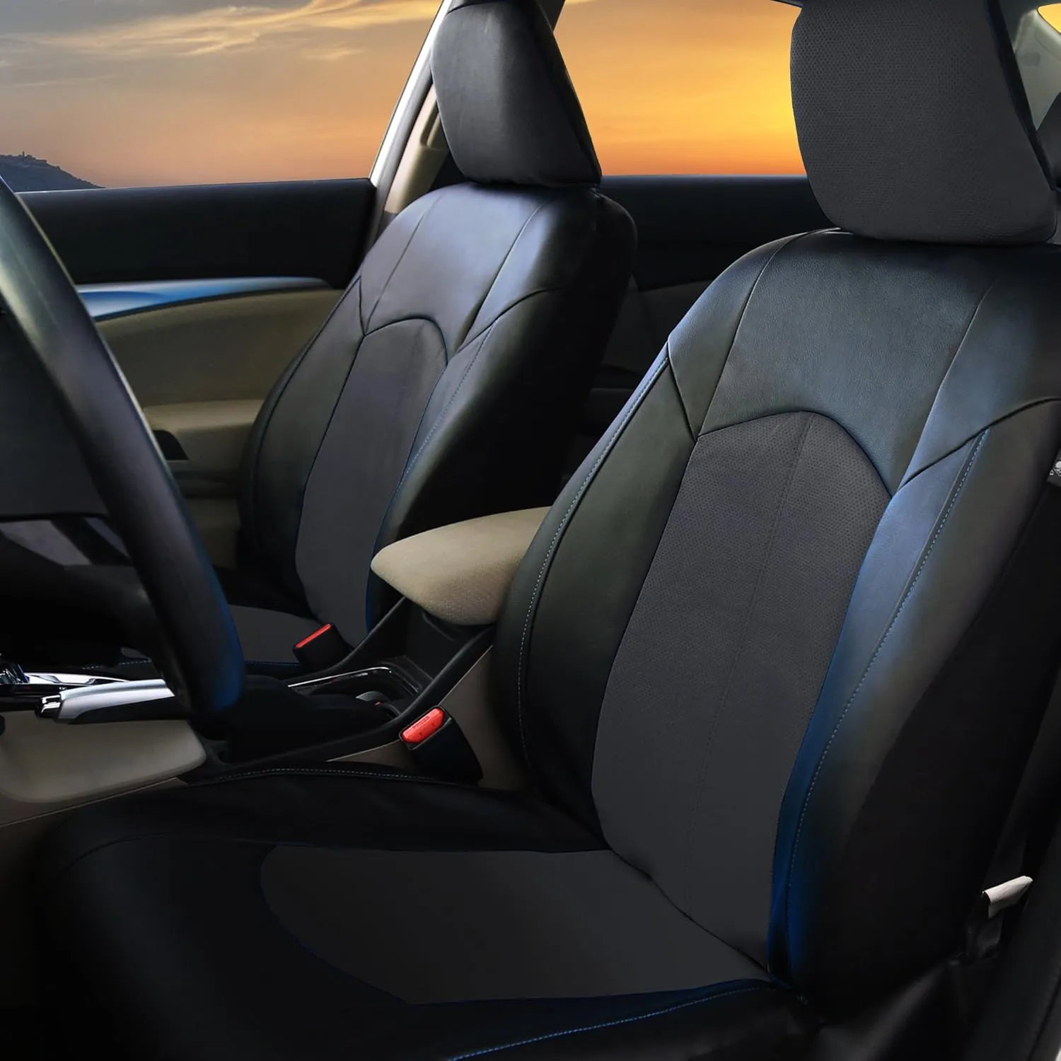 FH Group Car Seat Covers Highest Grade Faux Leather Seat Covers Airbag Compatible Black Automotive Seat Cover Front Seats Only with Gift Universal Fit Interior Accessories for Cars Trucks and SUVs