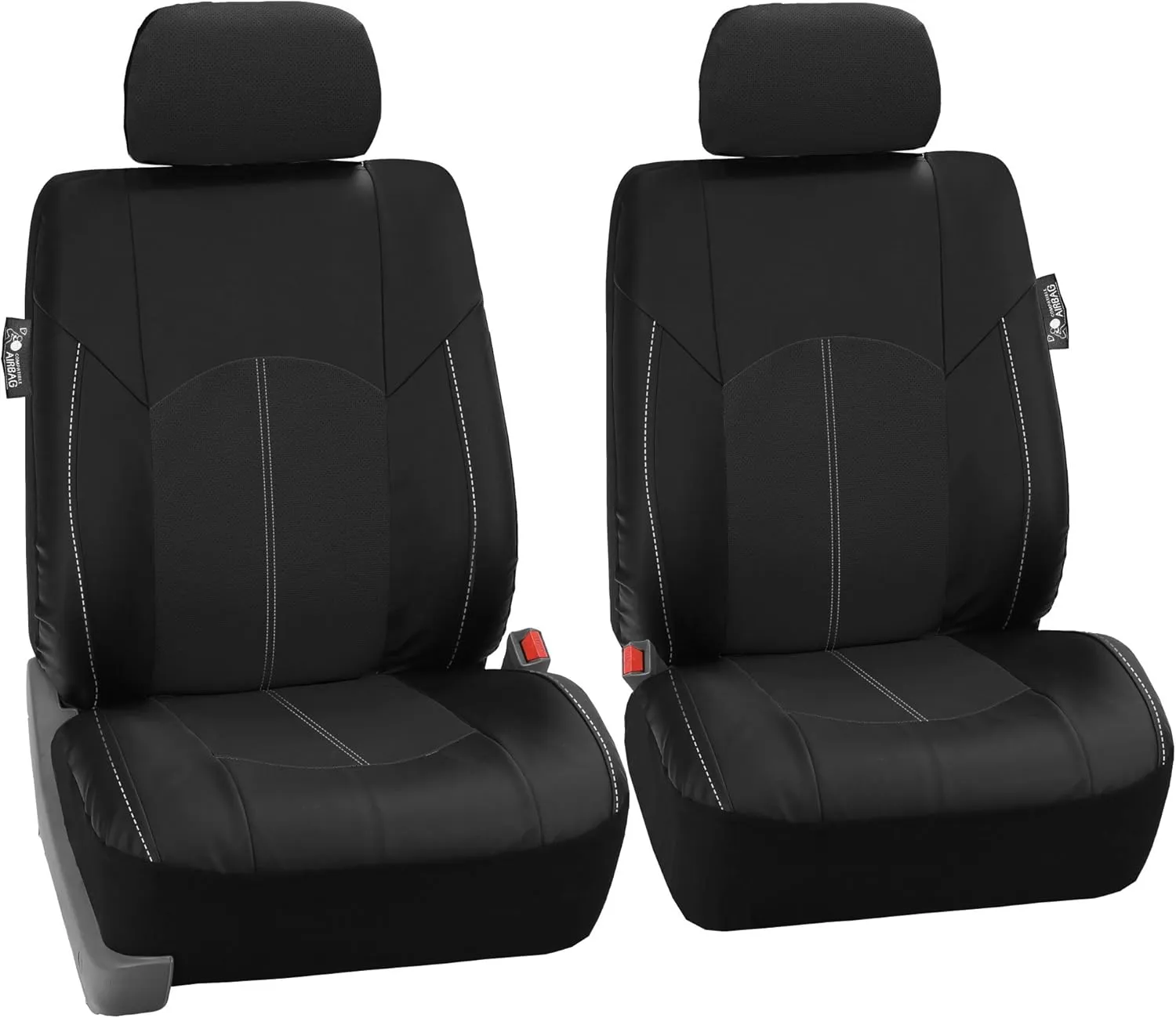 FH Group Car Seat Covers Highest Grade Faux Leather Seat Covers Airbag Compatible Black Automotive Seat Cover Front Seats Only with Gift Universal Fit Interior Accessories for Cars Trucks and SUVs