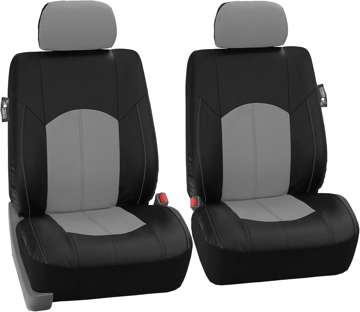 FH Group Car Seat Covers Highest Grade Faux Leather Seat Covers Airbag Compatible Gray Automotive Seat Covers Front Seats Only with Gift Universal Fit Interior Accessories for Cars Trucks and SUVs