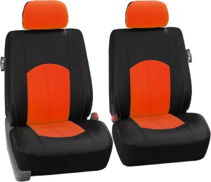 FH Group Car Seat Covers Highest Grade Faux Leather Seat Covers Airbag Compatible Orange Automotive Seat Cover Front Seats Only with Gift Universal Fit Interior Accessories for Cars Trucks and SUVs