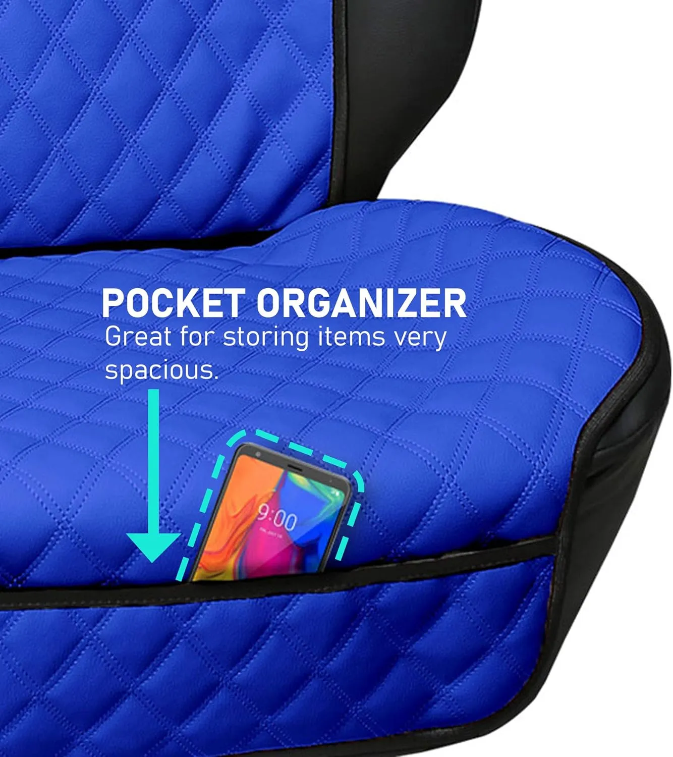 FH Group Car Seat Cushion Faux Leather Automotive Seat Cushions - Universal Fit, Car Seat Cushion With Front Pockets, Airbag Compatible Car Seat Cushions for SUV, Sedan, Van Front Set Blue