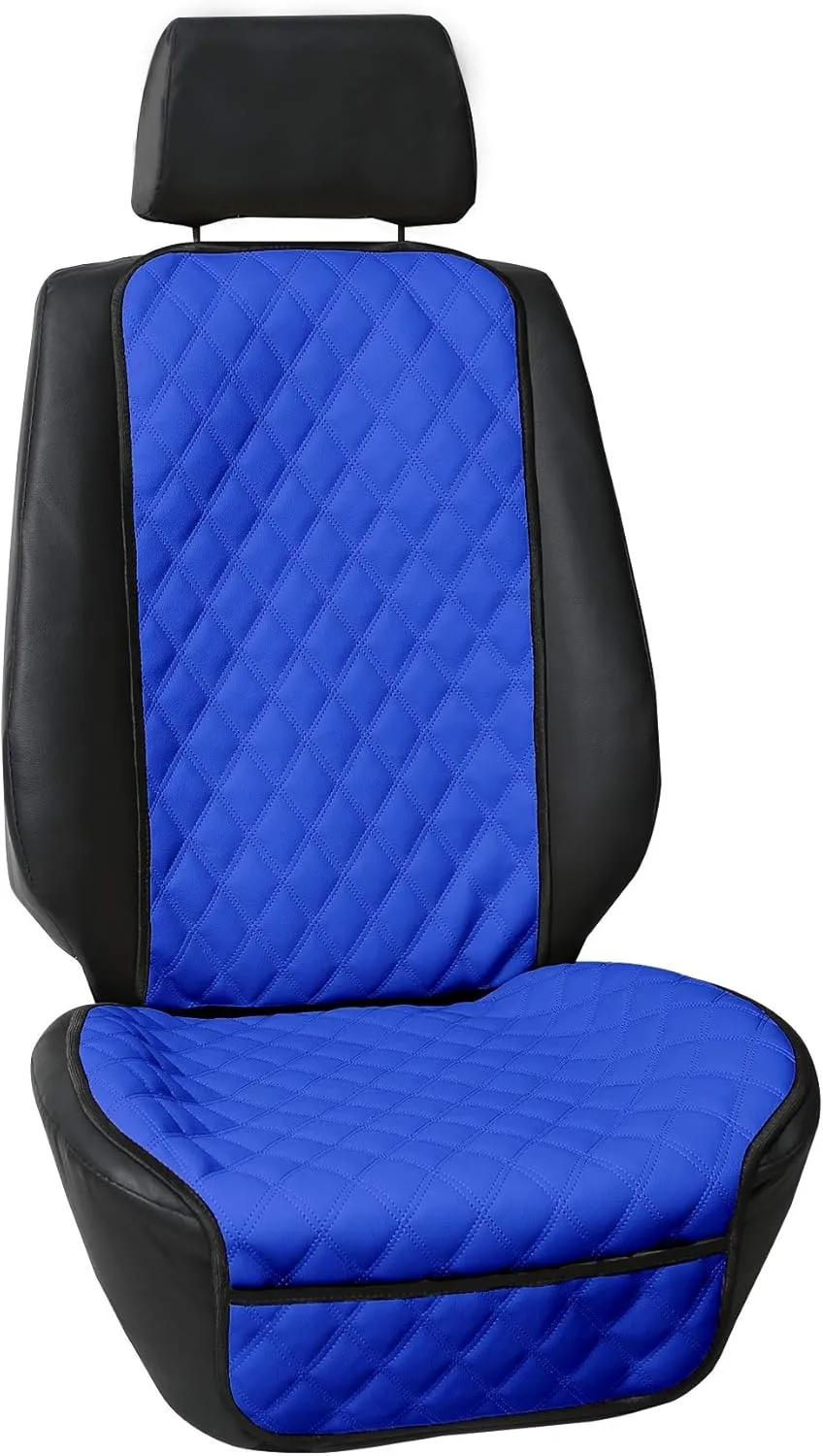 FH Group Car Seat Cushion Faux Leather Automotive Seat Cushions - Universal Fit, Car Seat Cushion With Front Pockets, Airbag Compatible Car Seat Cushions for SUV, Sedan, Van Front Set Blue
