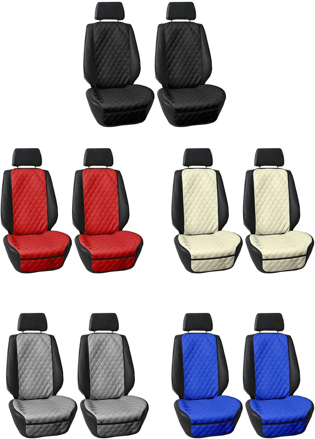 FH Group Car Seat Cushion Faux Leather Automotive Seat Cushions - Universal Fit, Car Seat Cushion With Front Pockets, Airbag Compatible Car Seat Cushions for SUV, Sedan, Van Front Set Blue