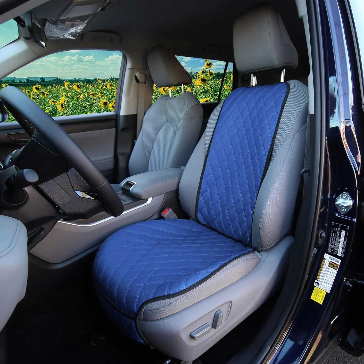 FH Group Car Seat Cushion Faux Leather Automotive Seat Cushions - Universal Fit, Car Seat Cushion With Front Pockets, Airbag Compatible Car Seat Cushions for SUV, Sedan, Van Front Set Blue