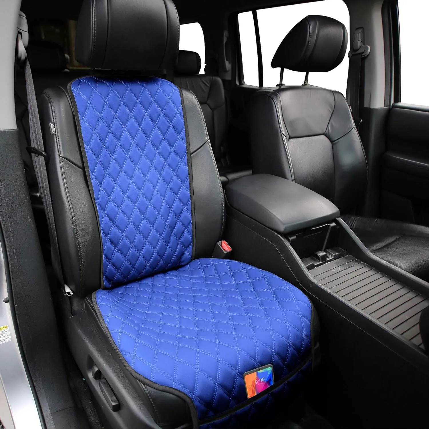 FH Group Car Seat Cushion Faux Leather Automotive Seat Cushions - Universal Fit, Car Seat Cushion With Front Pockets, Airbag Compatible Car Seat Cushions for SUV, Sedan, Van Front Set Blue