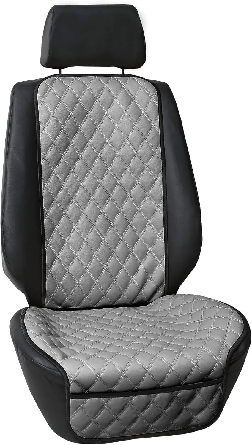 FH Group Car Seat Cushion Faux Leather Automotive Seat Cushions - Universal Fit, Car Seat Cushion With Front Pockets, Airbag Compatible Car Seat Cushions for SUV, Sedan, Van Front Set Gray