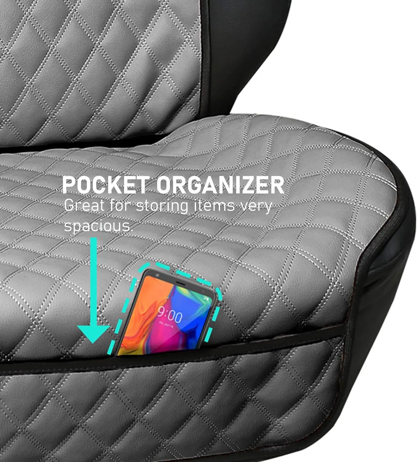 FH Group Car Seat Cushion Faux Leather Automotive Seat Cushions - Universal Fit, Car Seat Cushion With Front Pockets, Airbag Compatible Car Seat Cushions for SUV, Sedan, Van Front Set Gray