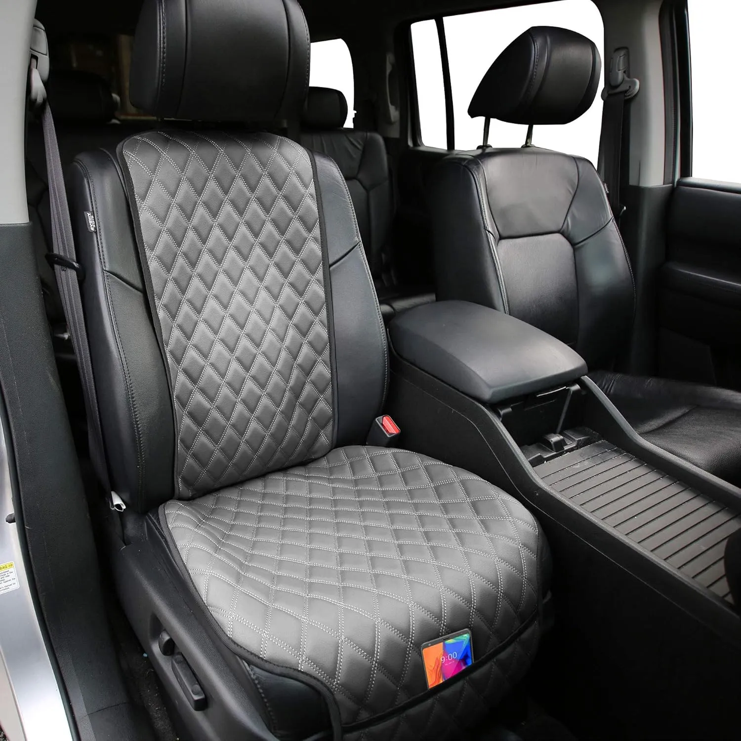 FH Group Car Seat Cushion Faux Leather Automotive Seat Cushions - Universal Fit, Car Seat Cushion With Front Pockets, Airbag Compatible Car Seat Cushions for SUV, Sedan, Van Front Set Gray