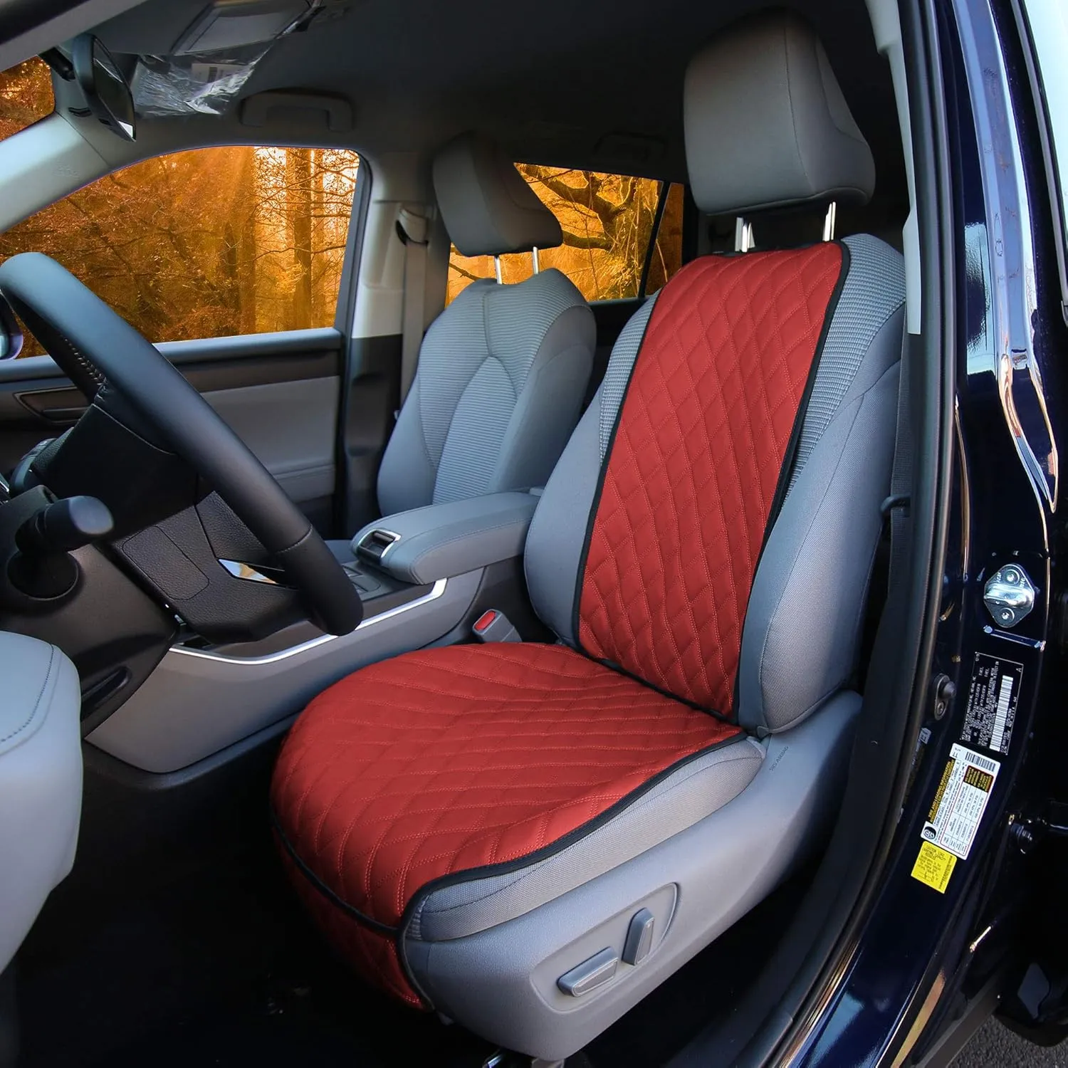 FH Group Car Seat Cushion Faux Leather Automotive Seat Cushions - Universal Fit, Car Seat Cushion With Front Pockets, Airbag Compatible Car Seat Cushions for SUV, Sedan, Van Front Set Red