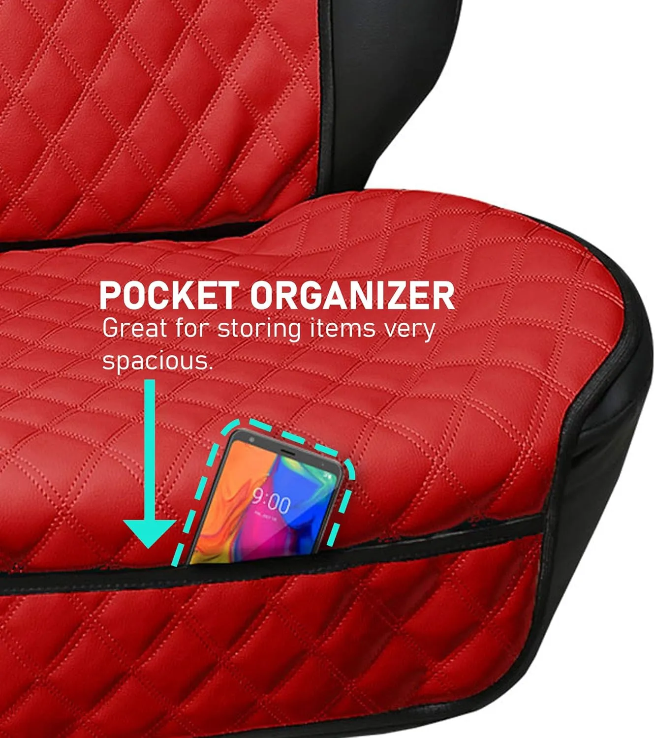 FH Group Car Seat Cushion Faux Leather Automotive Seat Cushions - Universal Fit, Car Seat Cushion With Front Pockets, Airbag Compatible Car Seat Cushions for SUV, Sedan, Van Front Set Red