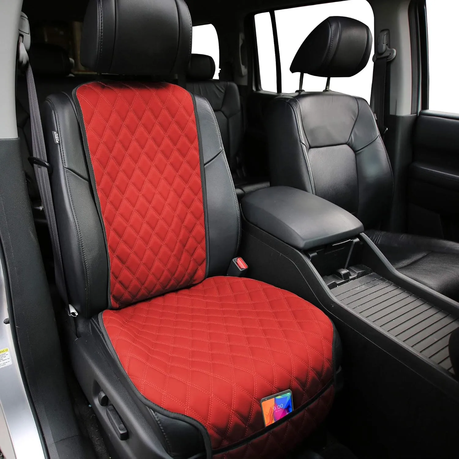 FH Group Car Seat Cushion Faux Leather Automotive Seat Cushions - Universal Fit, Car Seat Cushion With Front Pockets, Airbag Compatible Car Seat Cushions for SUV, Sedan, Van Front Set Red