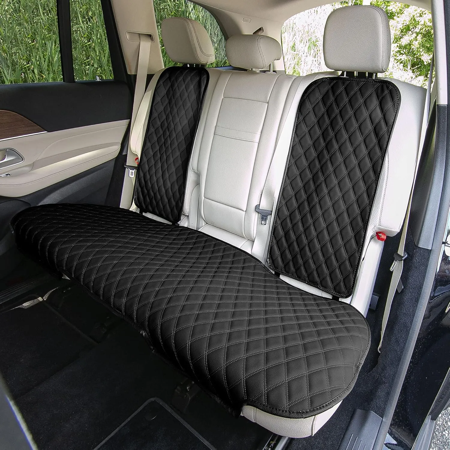 FH Group Car Seat Cushion Rear Set Black Faux Leather Automotive Seat Cushions - Universal Fit, Rear Car Seat Cushions With Non-slip Silicone Backing for SUV, Sedan, Van, Black - Rear Set