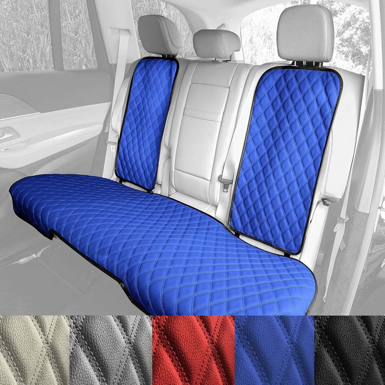 FH Group Car Seat Cushion Rear Set Black Faux Leather Automotive Seat Cushions - Universal Fit, Rear Car Seat Cushions With Non-slip Silicone Backing for SUV, Sedan, Van, Black - Rear Set