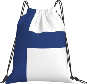 Finnish flag print Casual drawstring backpack fitness bag, fashionable, fit for sports travel and daily use