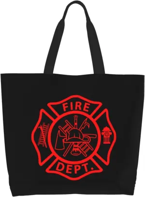 Firefighter Volunteer Fire Department Canvas Tote Bags for Women, Ladies Shoulder Handbags Large Purse Lightweight Foldable Reusable Shopping Bag with Pockets for Work, Travel, 15.7x19.7in