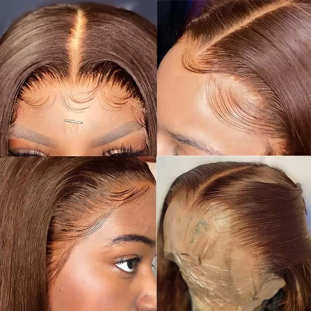 Flady Dark Brown Wig Glueless Wigs Human Hair Straight Lace Front Wigs Human Hair Pre Plucked Invisible HD Lace Wig Human Hair For Women 150 Density