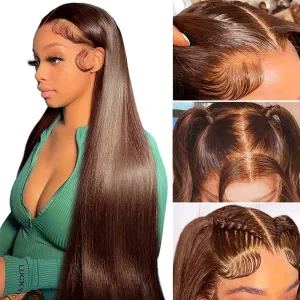Flady Glueless Brown Straight Wigs Human Hair Pre Plucked HD Lace Front Wigs Human Hair For Women 150 Density Dark Brown Wig Human Hair With Natural Hairline