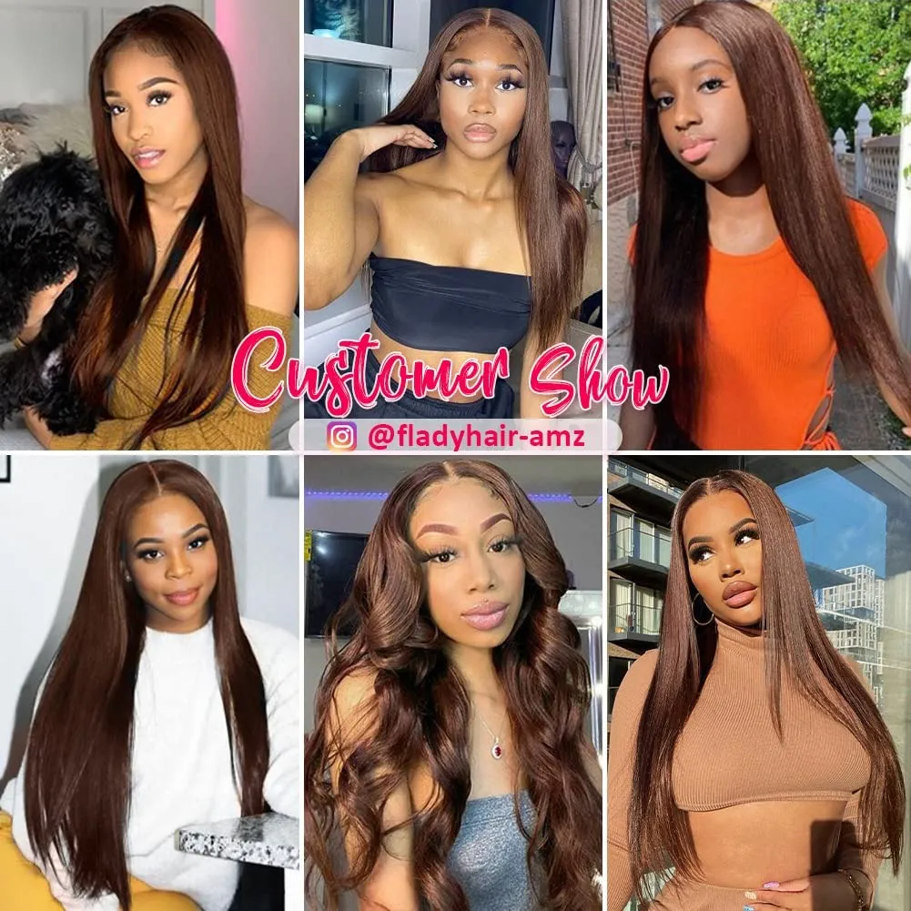 Flady Glueless Brown Straight Wigs Human Hair Pre Plucked HD Lace Front Wigs Human Hair For Women 150 Density Dark Brown Wig Human Hair With Natural Hairline