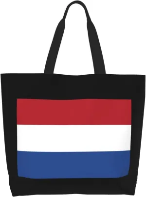 Flag of The Netherlands Canvas Tote Bags for Women, Ladies Shoulder Handbags Large Purse Lightweight Foldable Reusable Shopping Bag with Pockets for Work, Travel, 15.7x19.7in