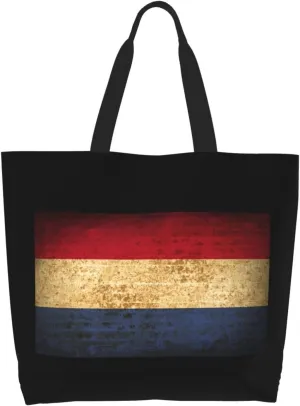 Flag of the Netherlands Canvas Tote Bags for Women, Ladies Shoulder Handbags Large Purse Lightweight Foldable Reusable Shopping Bag with Pockets for Work, Travel, 15.7x19.7in