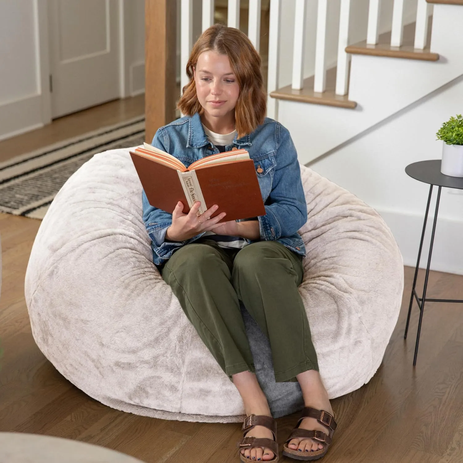 Flash Furniture Duncan Oversized Bean Bag Chair for Kids and Adults, Foam-Filled Beanbag Chair with Machine Washable Cover, White Furry