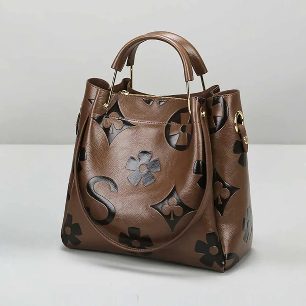 Floral Embossed Tote Bag,Bucket Purse Top Handle Crossbody Clutch Large Vegan Leather Hobo Trendy Designer Handbag for Women