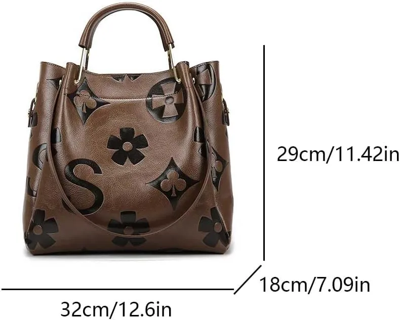 Floral Embossed Tote Bag,Bucket Purse Top Handle Crossbody Clutch Large Vegan Leather Hobo Trendy Designer Handbag for Women