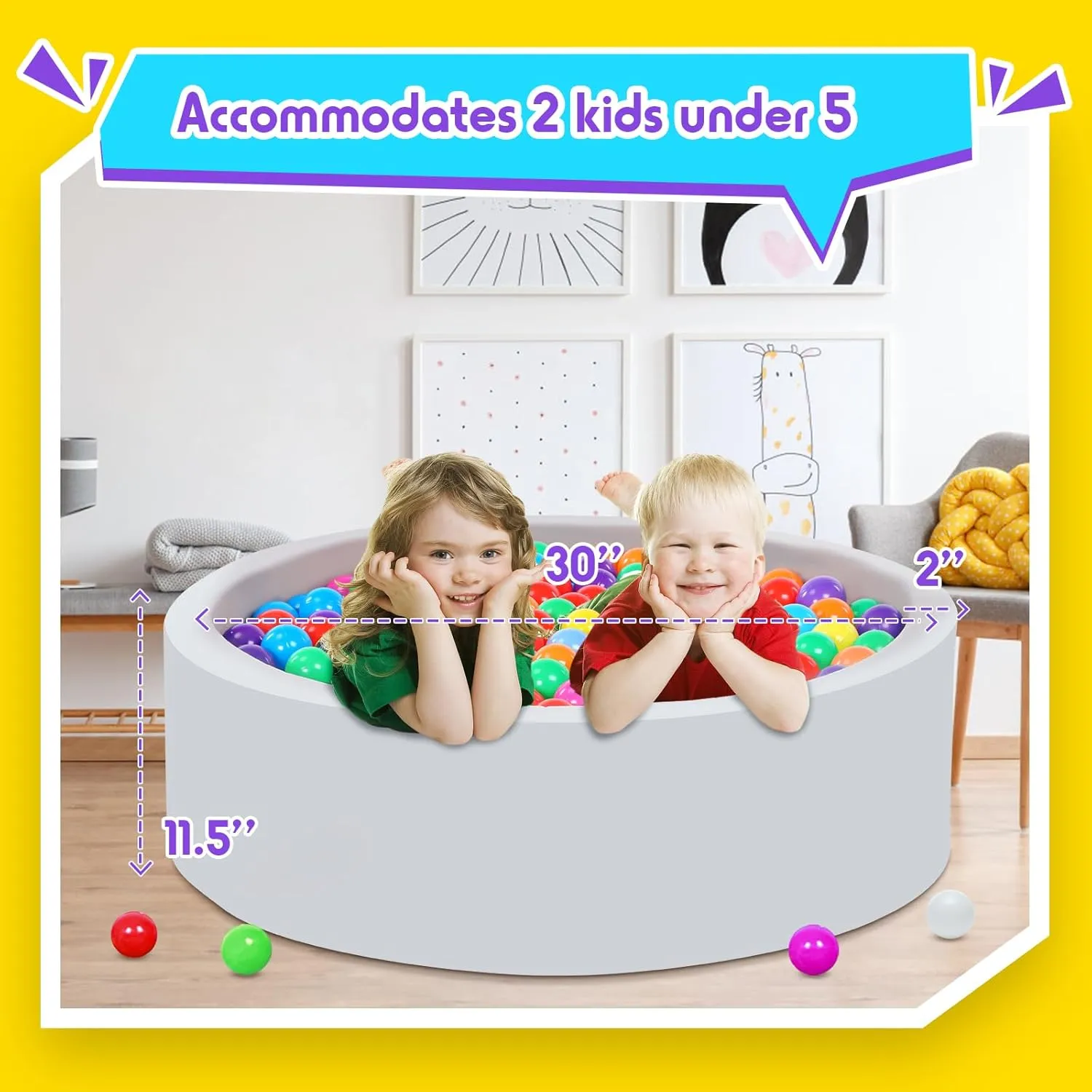 Foam Ball Pit for Toddlers with 200 Balls, Large Baby Ball Pit for Babies with Soft Memory Sponge, Indoor Outdoor Baby Playpen, Kids Play Ball Pool, Gift Toys for Infants Boys and Girls