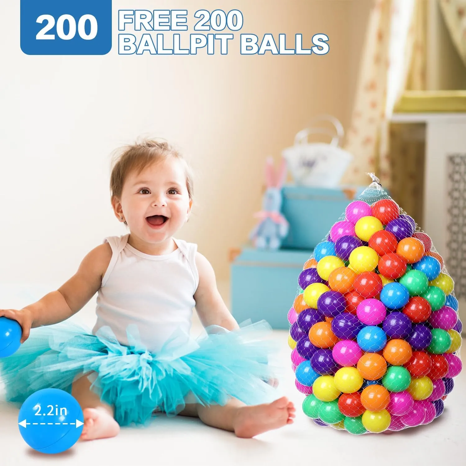 Foam Ball Pit for Toddlers with 200 Balls, Large Baby Ball Pit for Babies with Soft Memory Sponge, Indoor Outdoor Baby Playpen, Kids Play Ball Pool, Gift Toys for Infants Boys and Girls