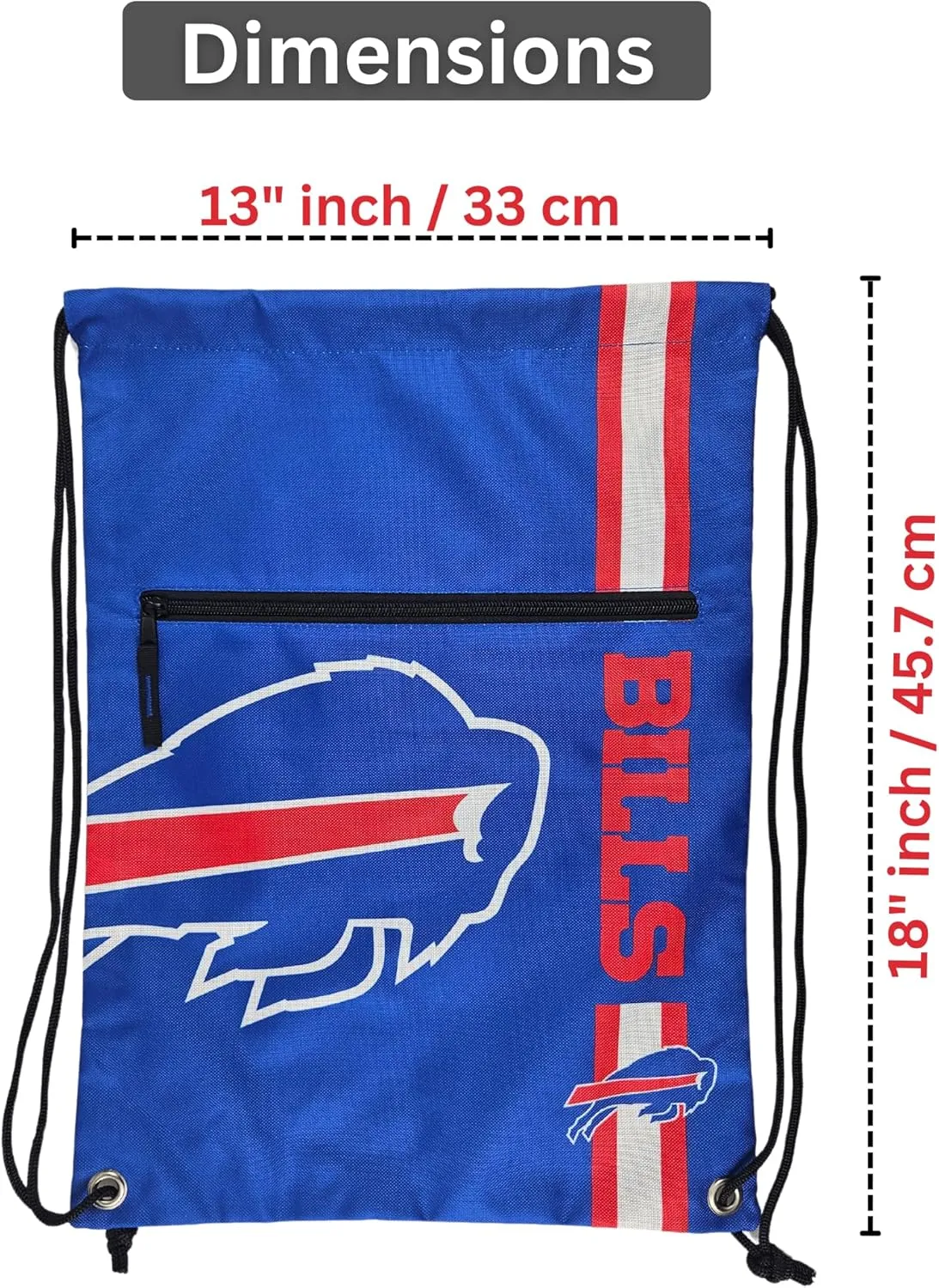 FOCO Buffalo Bills Big Logo Drawstring Backpack with Zippered Pocket – Limited Edition Bills Bag – NFL Gear – Show Your Team Spirit with Officially Licensed Baltimore Ravens Fan Gear