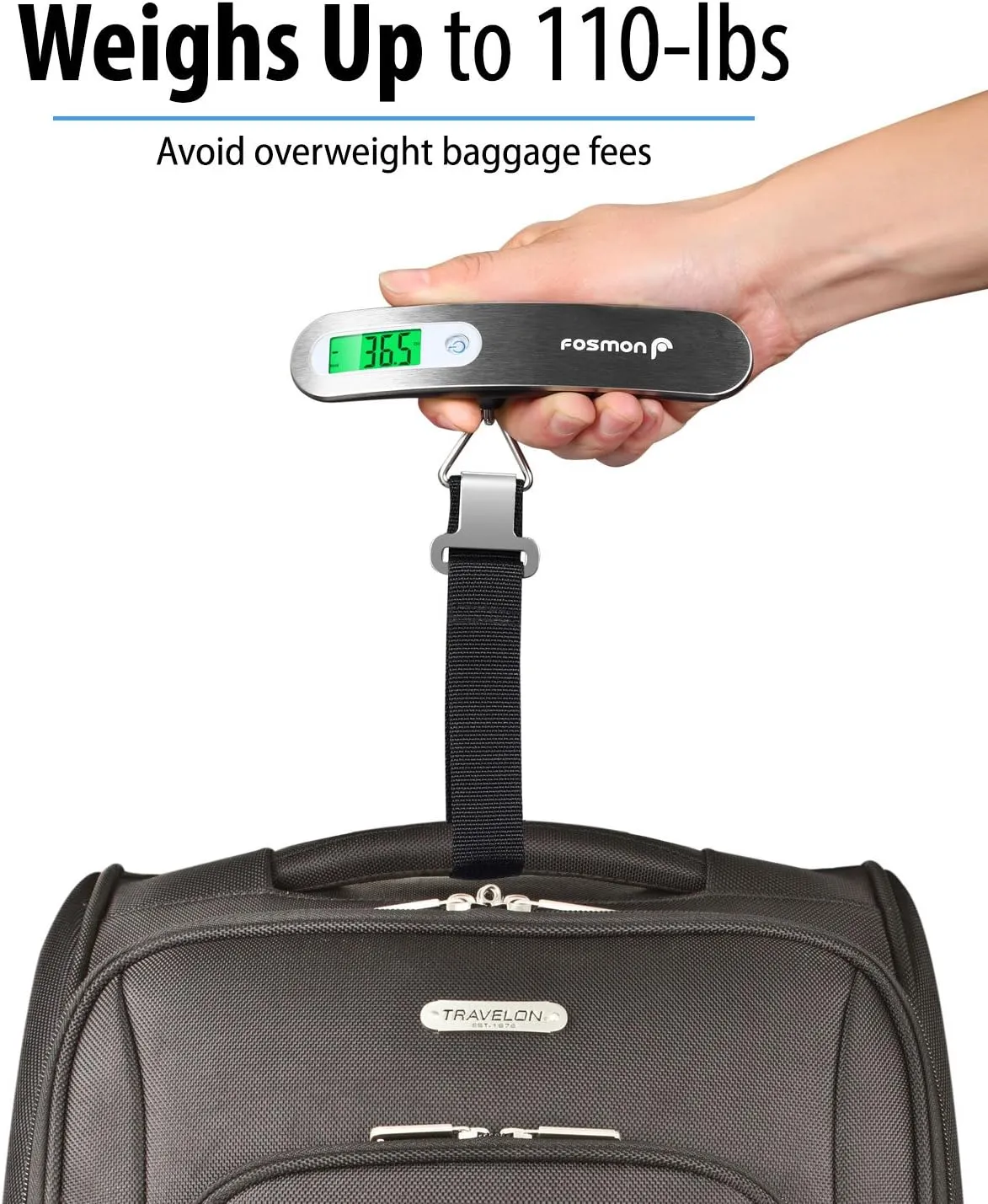 Fosmon Digital Luggage Scale (2 Pack) Digitial LCD Display Backlight Baggage Scale with 110lbs Capacity, Portable Stainless Steel Hanging Luggage Weight Scale with Tare Function for Travelers - Silver