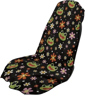 Frog Flower Sweat Towel Auto Car Seat Cover Protector Machine Washable Fit Yoga Running Crossfit Athletes Beach Swimming Outdoor Sports Universal Bucket Seat Protector