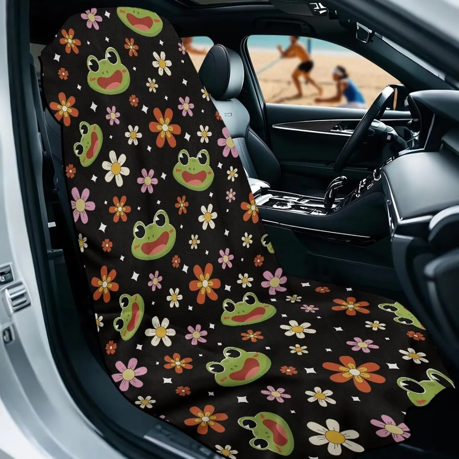 Frog Flower Sweat Towel Auto Car Seat Cover Protector Machine Washable Fit Yoga Running Crossfit Athletes Beach Swimming Outdoor Sports Universal Bucket Seat Protector